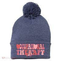 Retro Occupational Therapy Therapist Valentine's Day Therapist OT Pom Pom 12in Knit Beanie thumb 0