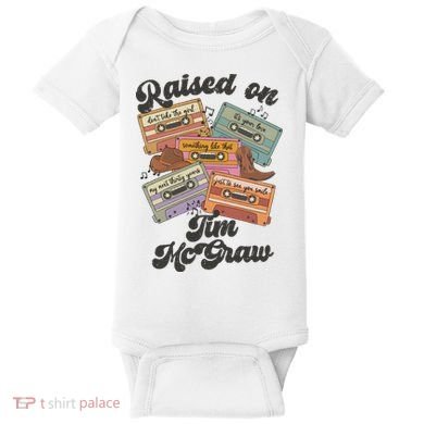 Raised On Tim Mcgraw Retro Cassette Tape Baby Bodysuit