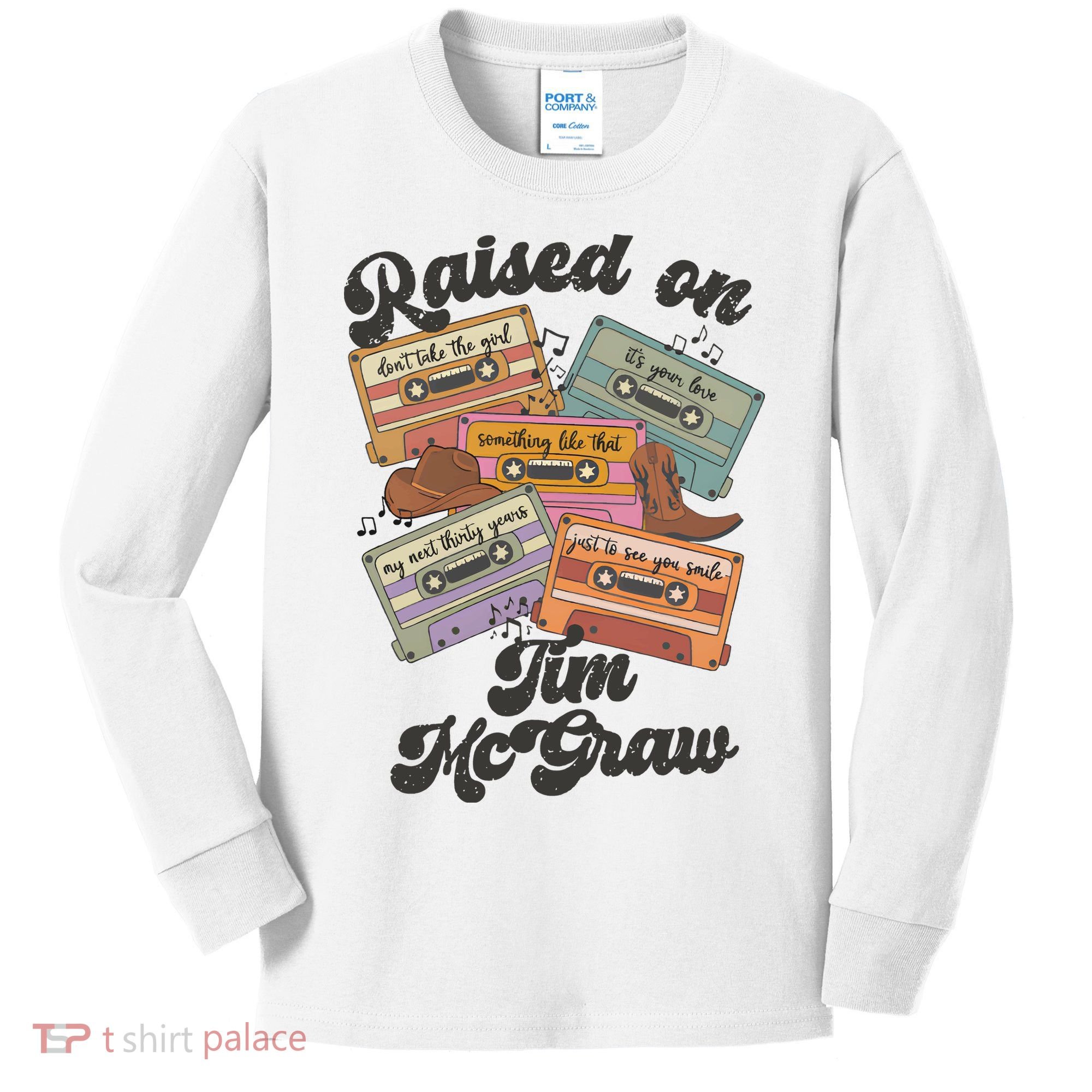 Raised On Tim Mcgraw Retro Cassette Tape Kids Long Sleeve Shirt
