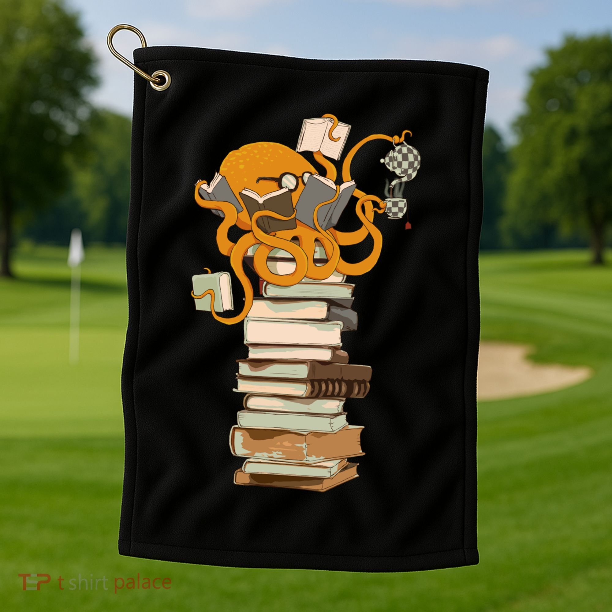 Reading Octopus Tea Coffee And Books Gift Golf Towel