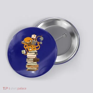 Reading Octopus Tea Coffee And Books Gift Button