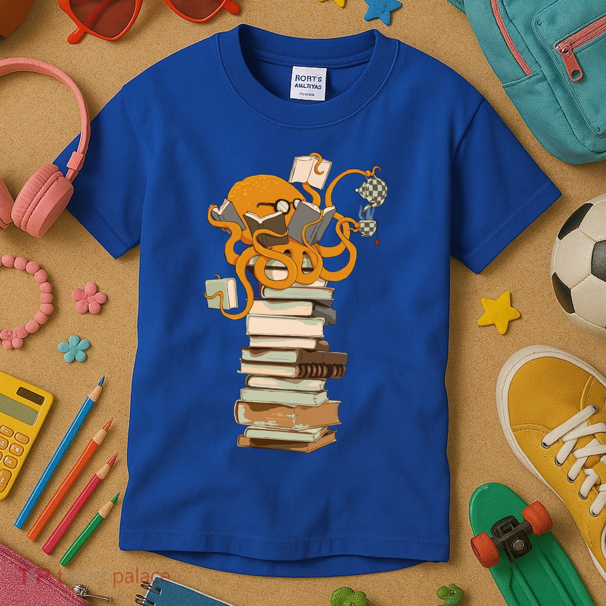 Reading Octopus Tea Coffee And Books Gift Kids T-Shirt