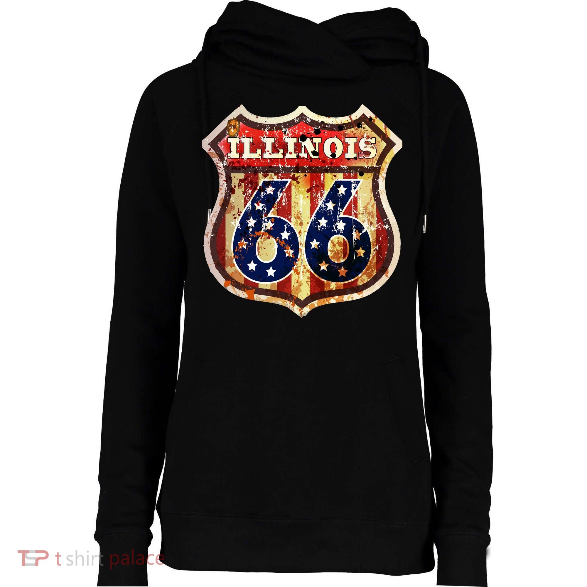 Route 66 Illinois Womens Funnel Neck Pullover Hood