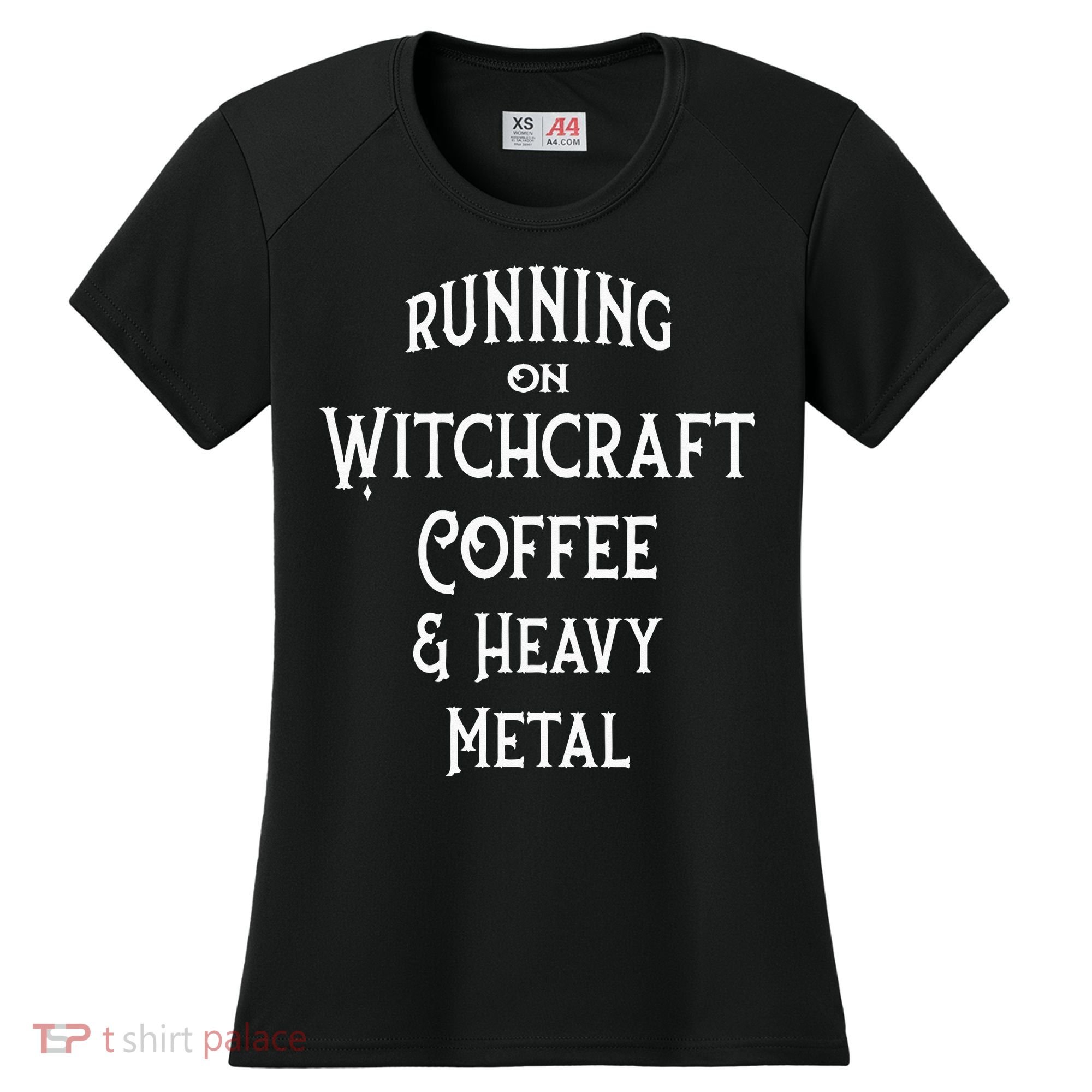 Running On Witchcraft Coffee And Heavy Metal Cheeky Witch Women's Cooling Performance Crew T-Shirt