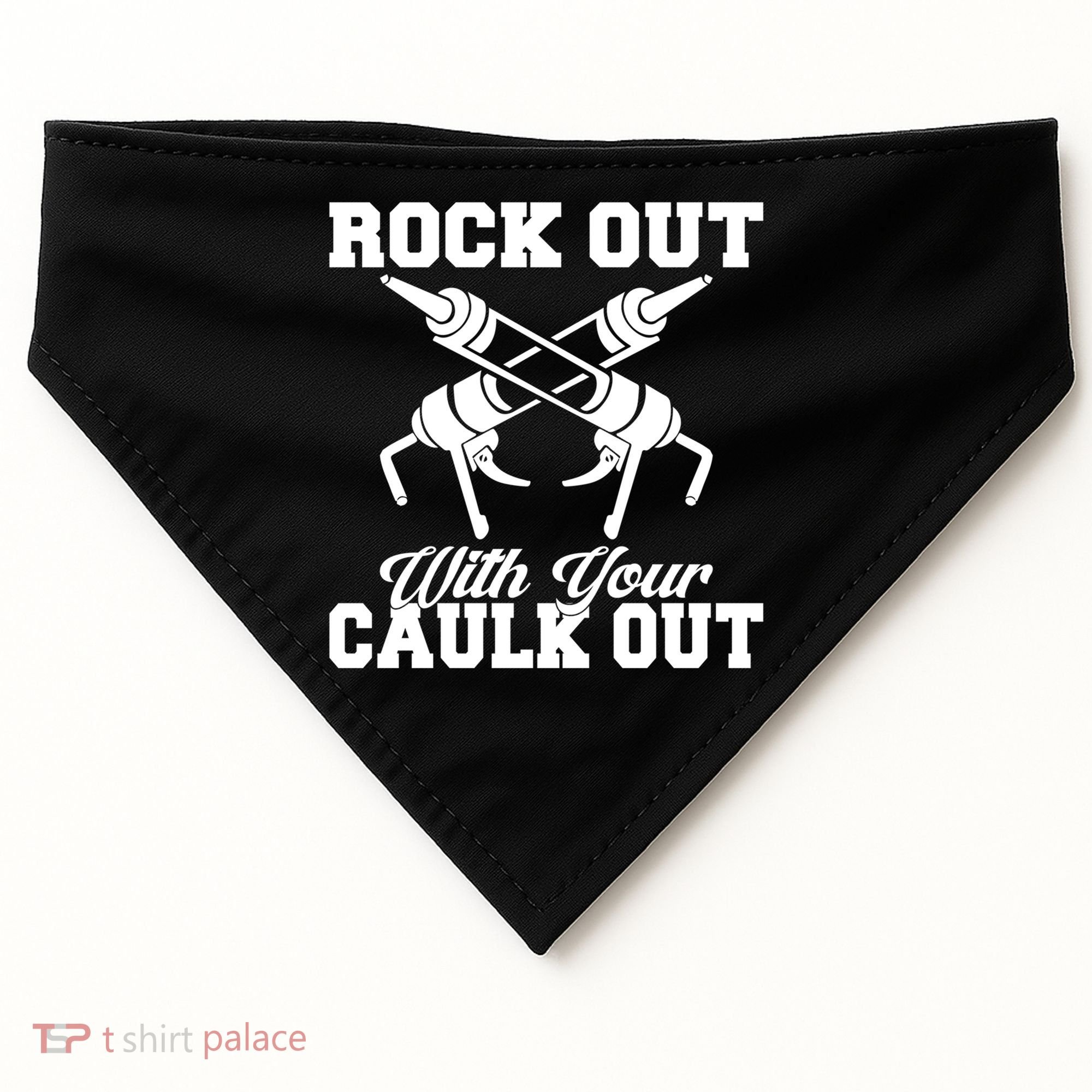 Rock Out With Your Caulk Out Construction Worker Funny Gift USA-Made Doggie Bandana