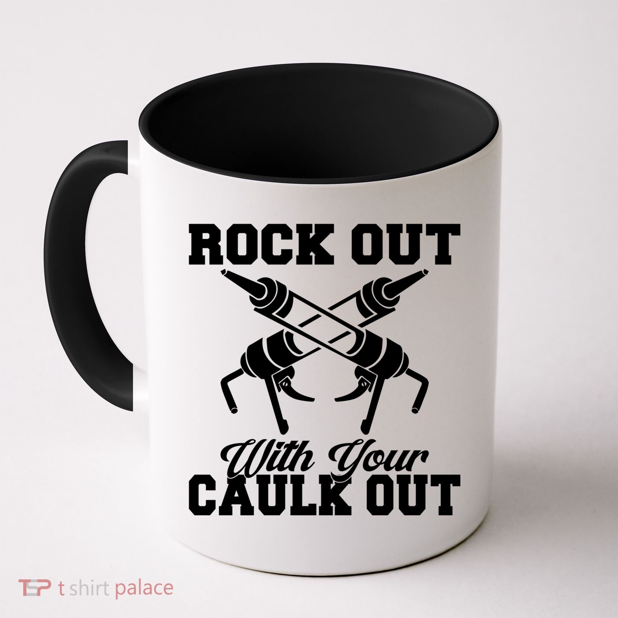 Rock Out With Your Caulk Out Construction Worker Funny Gift Coffee Mug