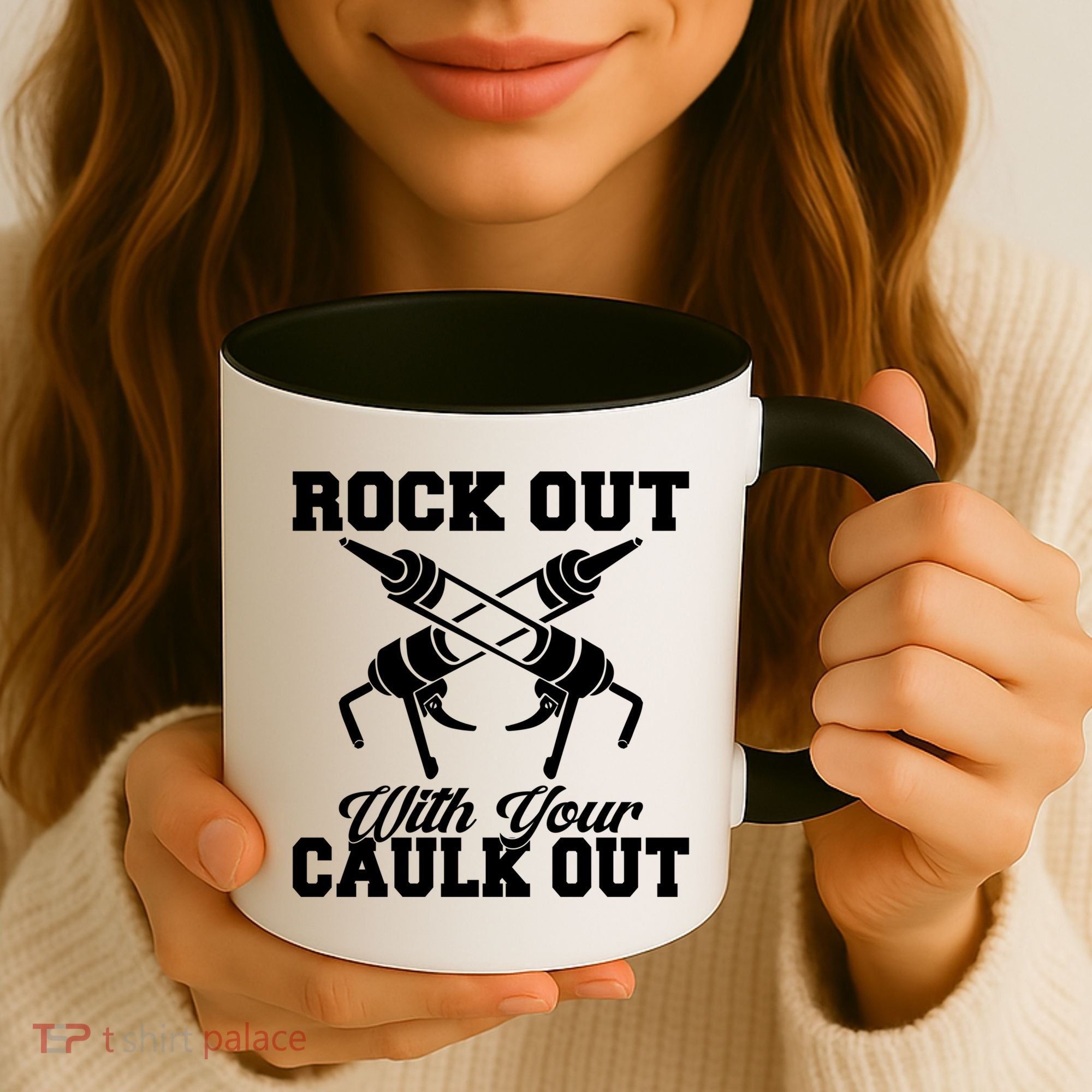 Rock Out With Your Caulk Out Construction Worker Funny Gift Coffee Mug