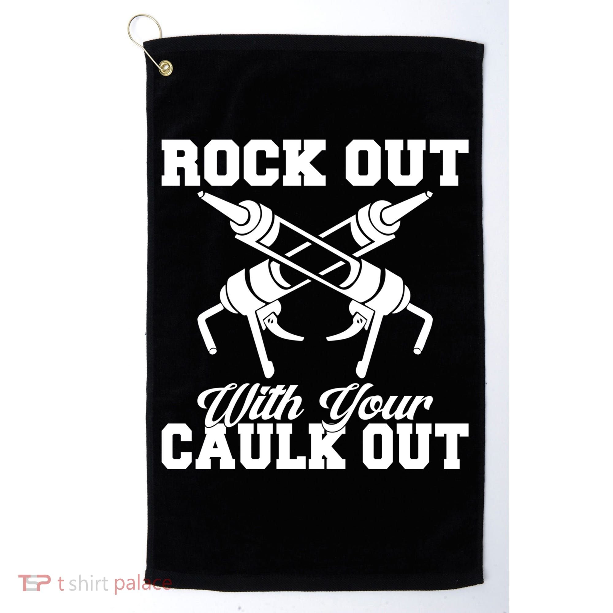 Rock Out With Your Caulk Out Construction Worker Funny Gift Golf Towel