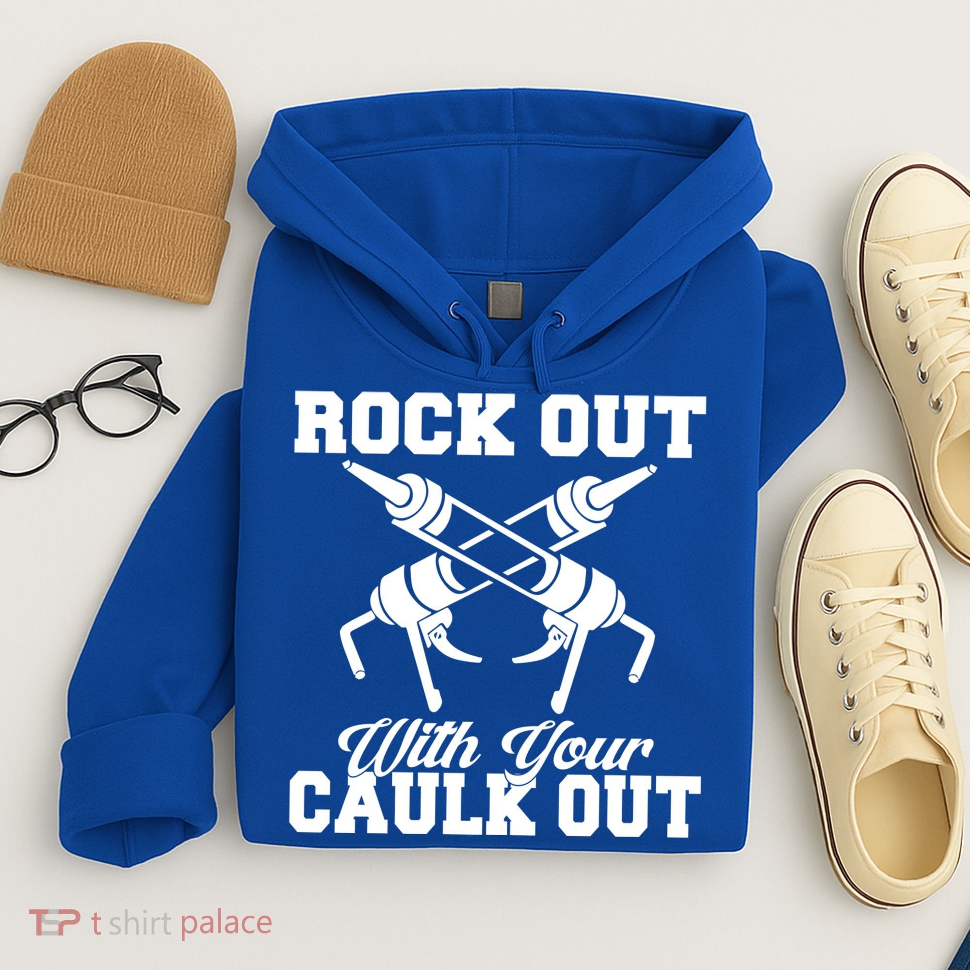 Rock Out With Your Caulk Out Construction Worker Funny Gift Hoodie