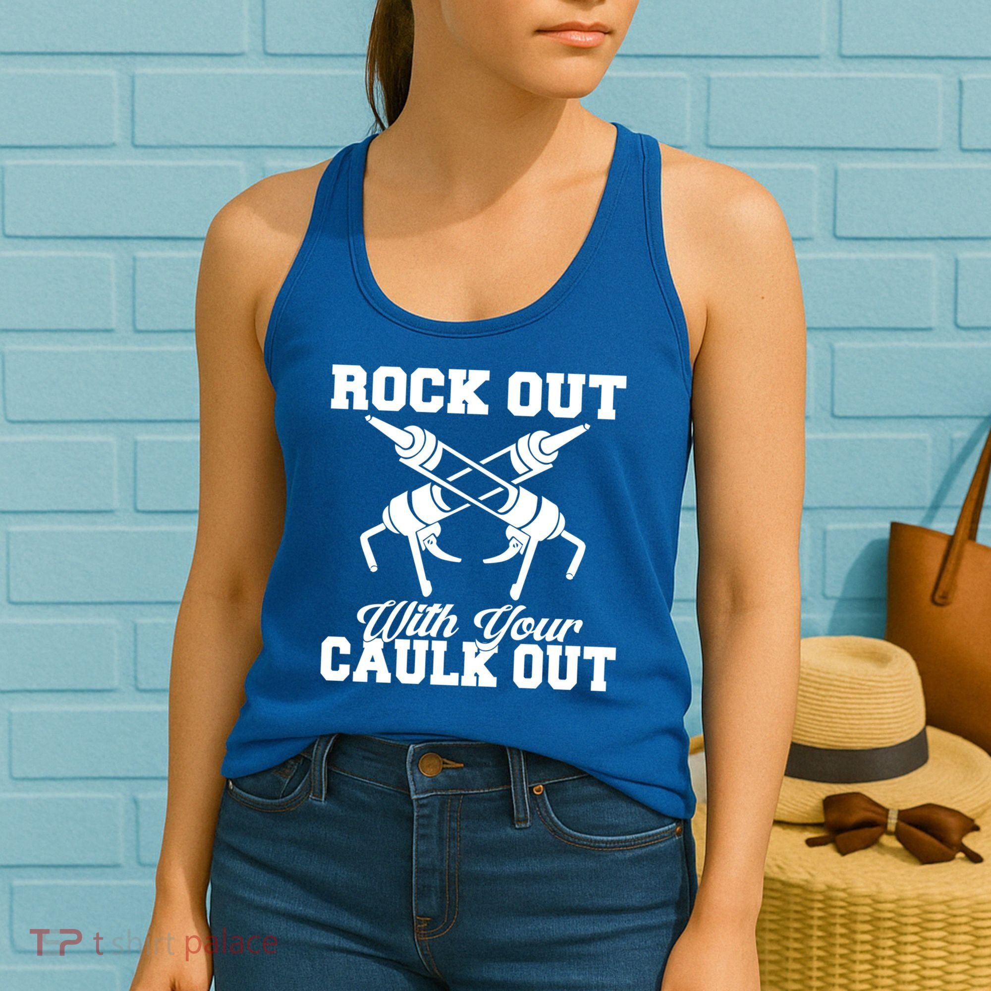 Rock Out With Your Caulk Out Construction Worker Funny Gift Women's Tank Top
