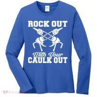 Rock Out With Your Caulk Out Construction Worker Funny Gift Women's Long Sleeve Shirt thumb 0