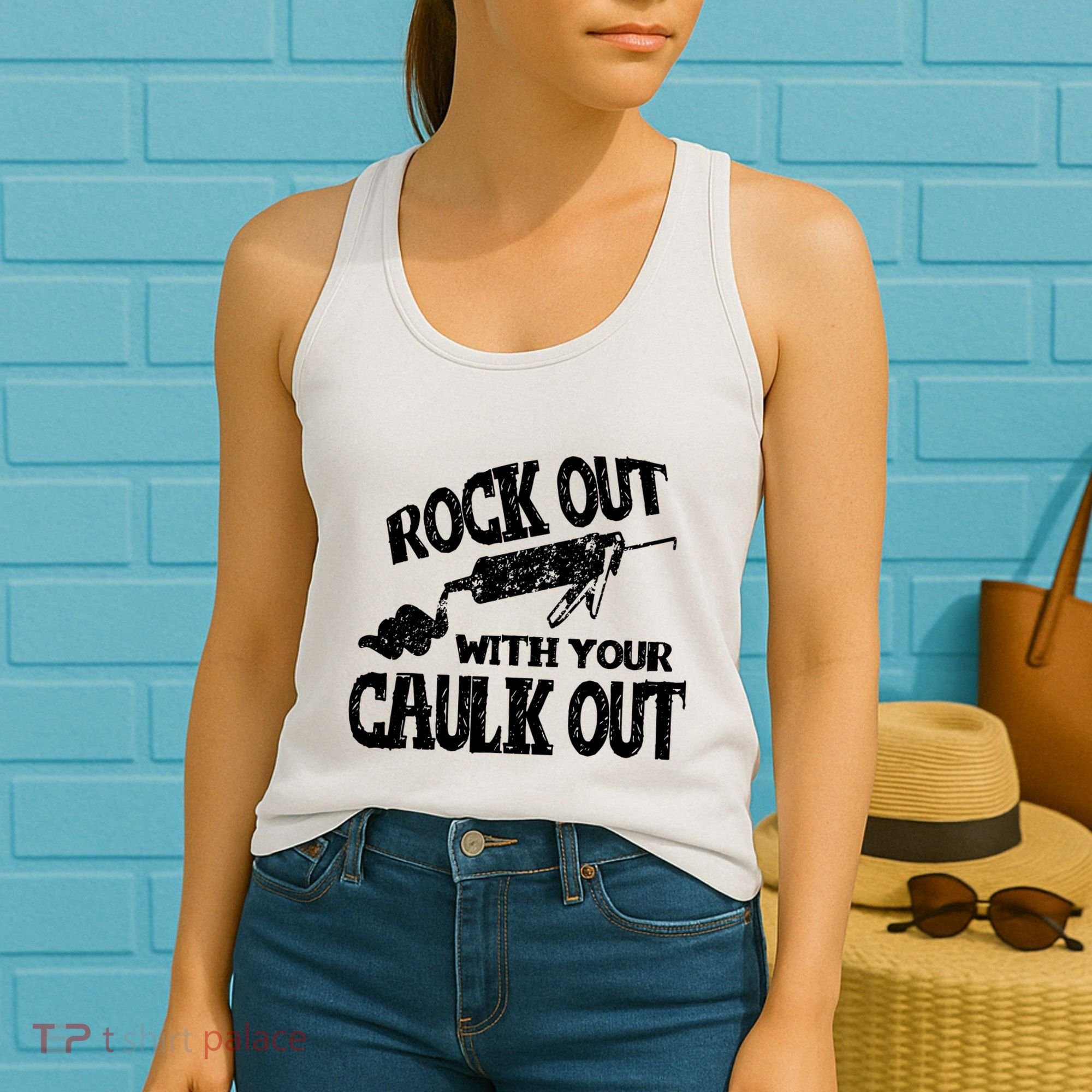 Rock Out With Your Caulk Out Construction Worker Gift Women's Tank Top