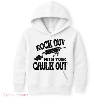 Rock Out With Your Caulk Out Construction Worker Gift Kids Hoodie