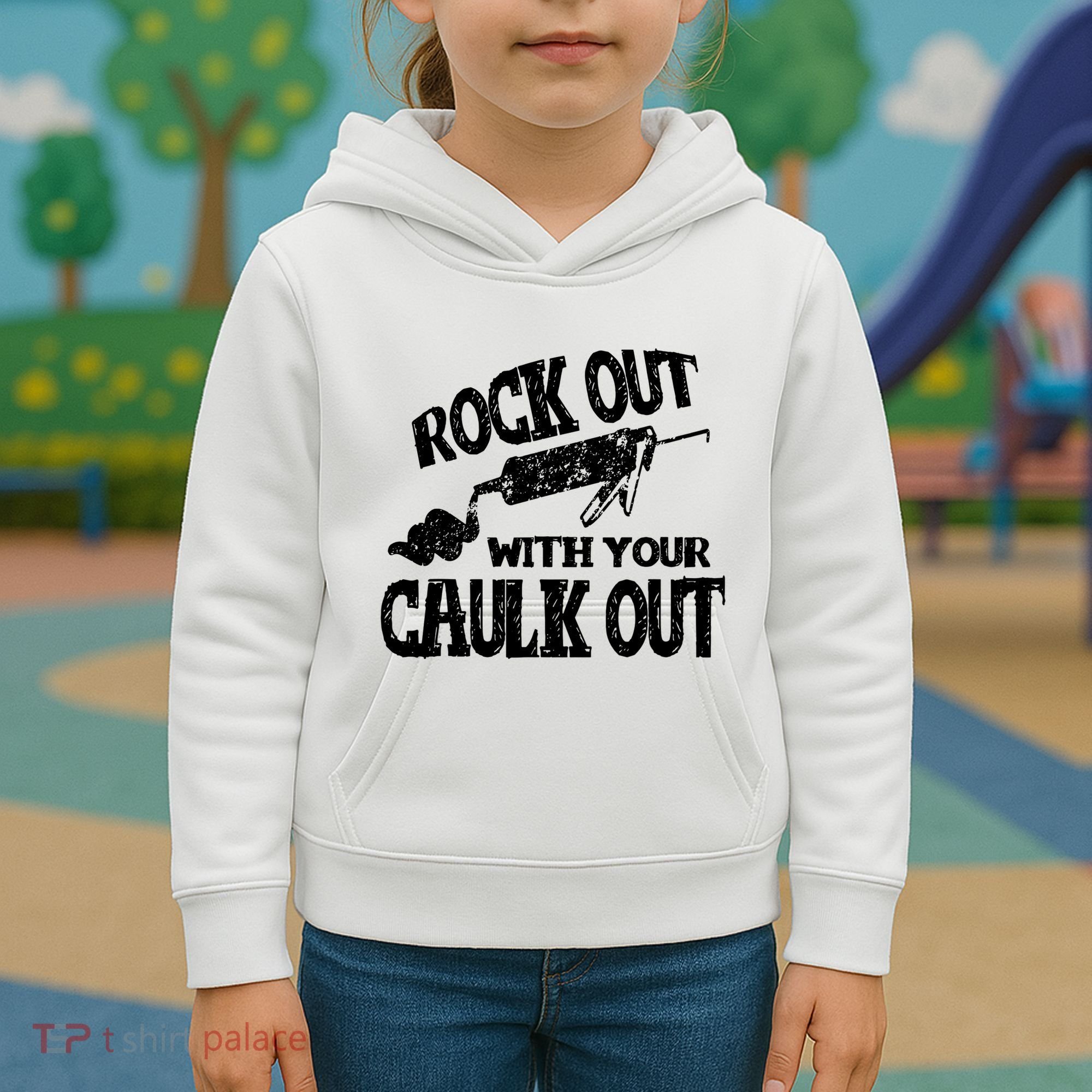 Rock Out With Your Caulk Out Construction Worker Gift Kids Hoodie