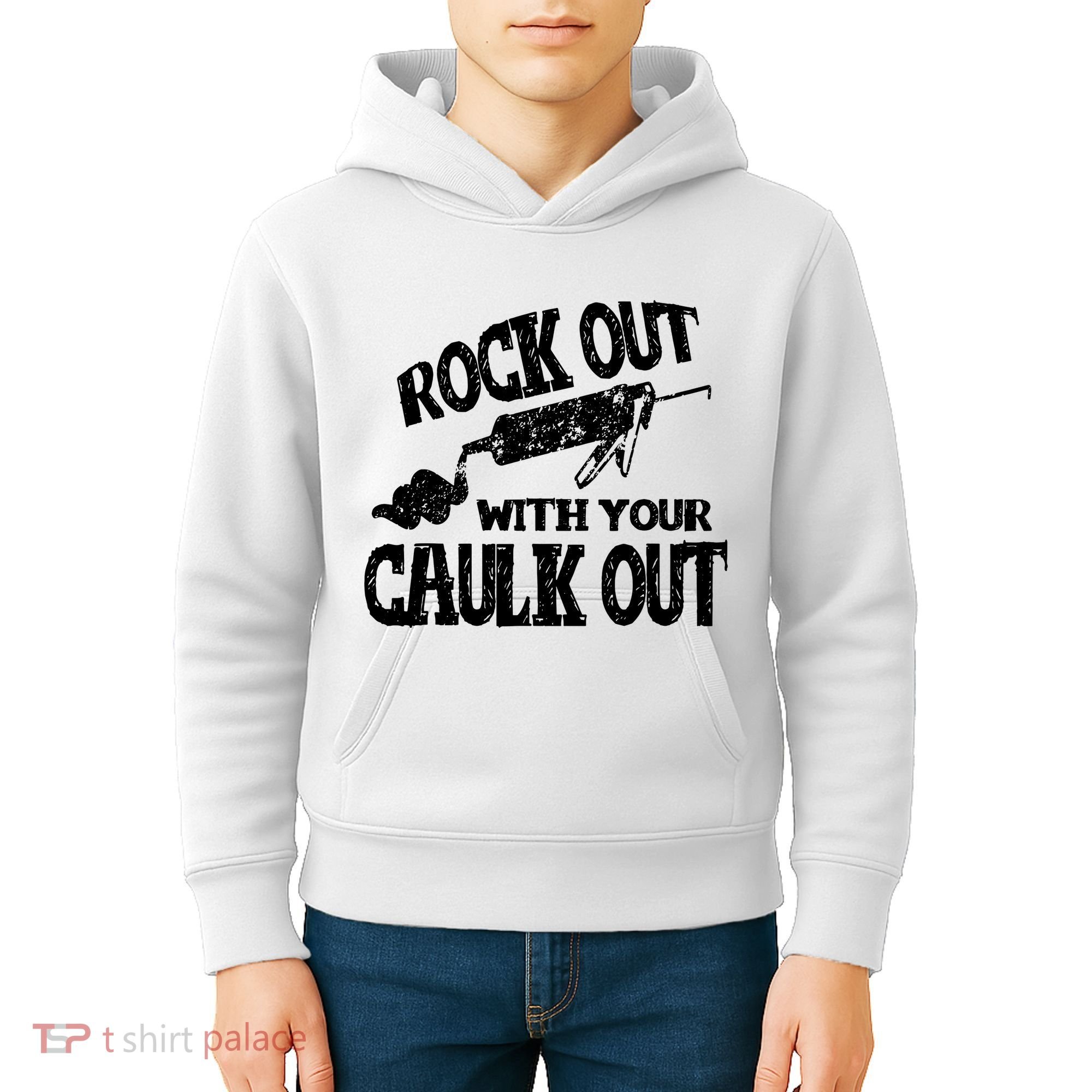 Rock Out With Your Caulk Out Construction Worker Gift Kids Hoodie