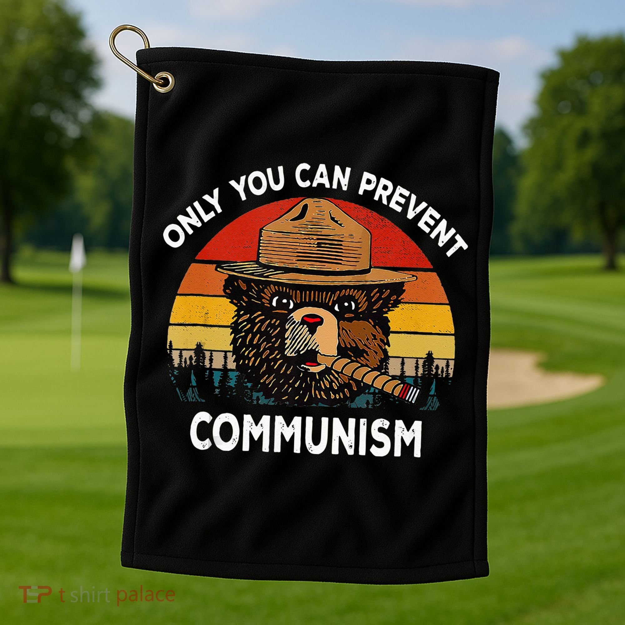 Retro Only You Can Prevent Communism Bear Camping Golf Towel