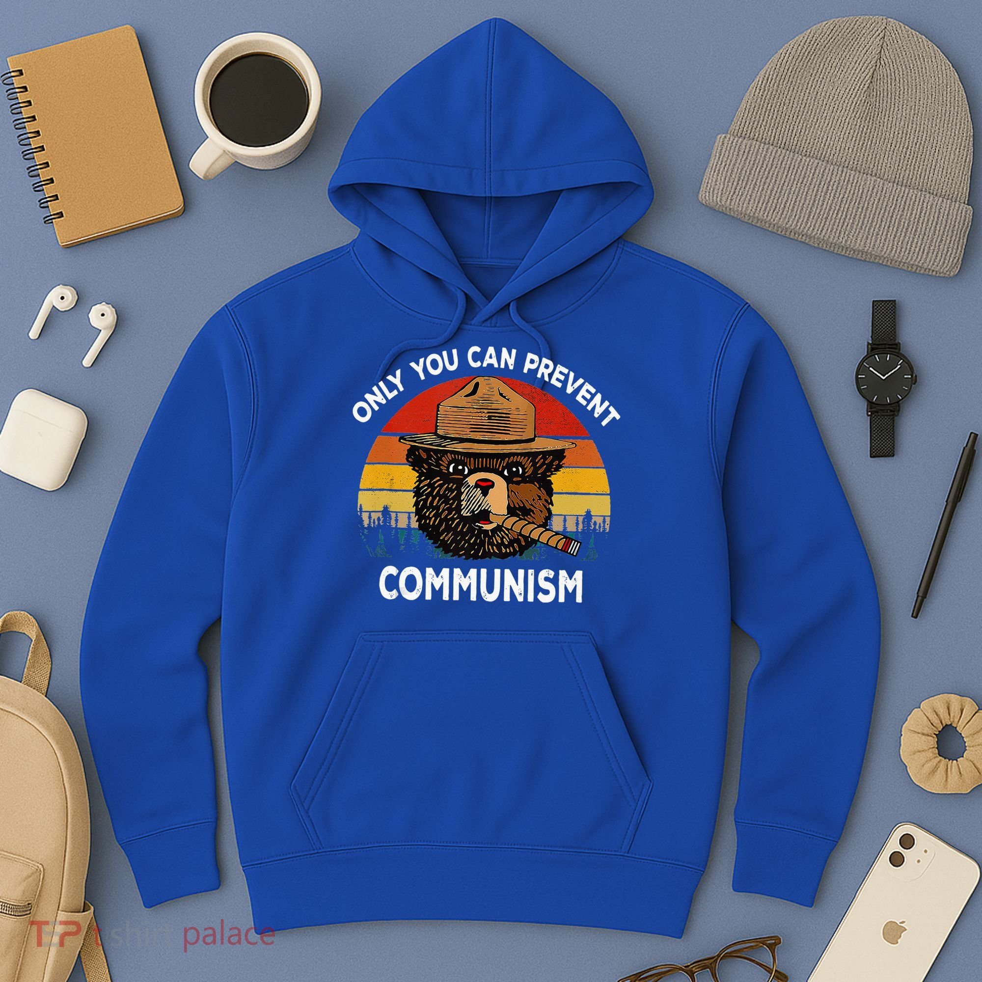 Retro Only You Can Prevent Communism Bear Camping Hoodie