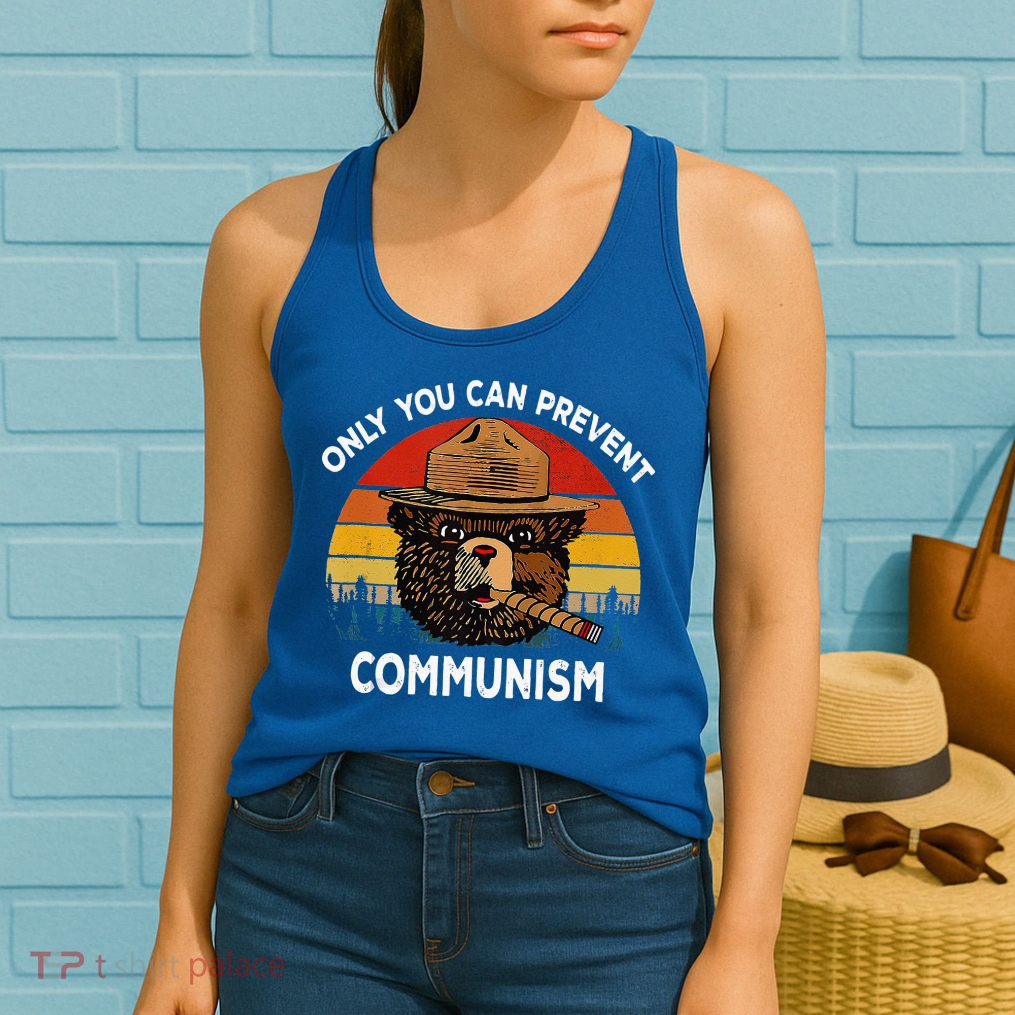 Retro Only You Can Prevent Communism Bear Camping Women's Tank Top