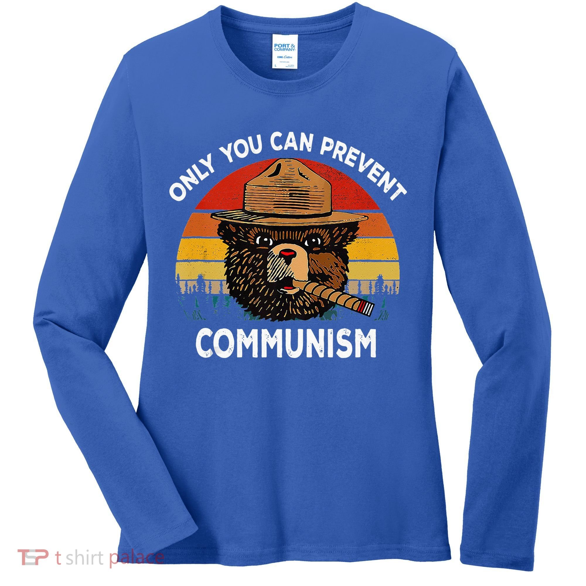 Retro Only You Can Prevent Communism Bear Camping Women's Long Sleeve Shirt