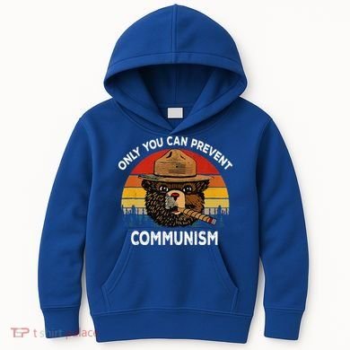 Retro Only You Can Prevent Communism Bear Camping Kids Hoodie