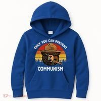 Retro Only You Can Prevent Communism Bear Camping Kids Hoodie thumb 0