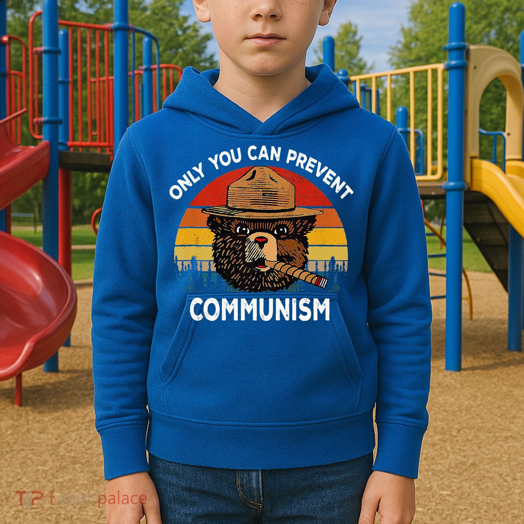 Retro Only You Can Prevent Communism Bear Camping Kids Hoodie