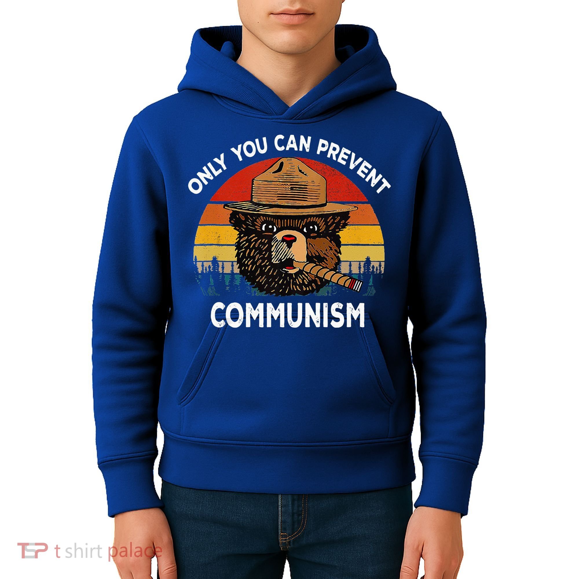 Retro Only You Can Prevent Communism Bear Camping Kids Hoodie