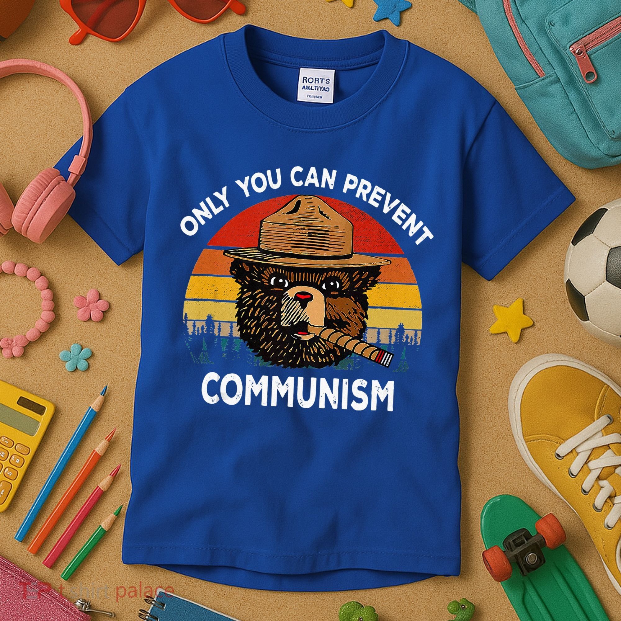 Retro Only You Can Prevent Communism Bear Camping Kids T-Shirt