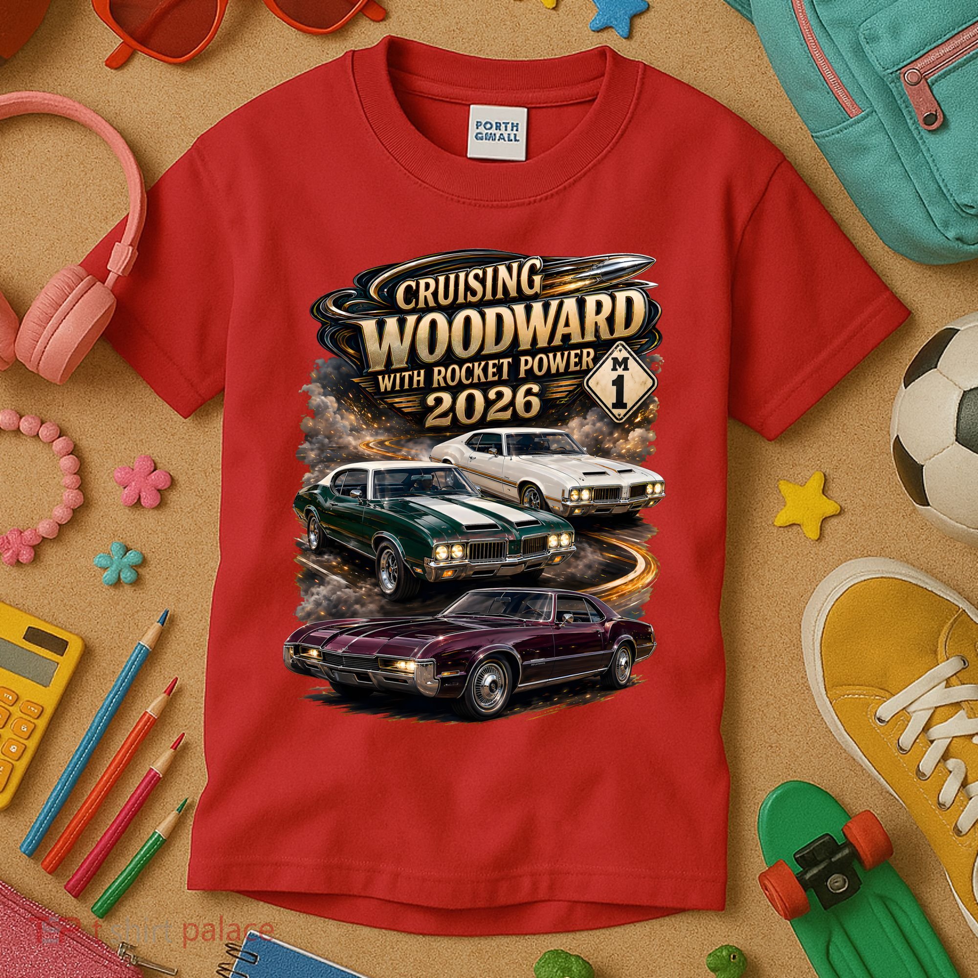 Rocket Power 2026 Woodward Ave M1 Car Cruise Kids T-Shirt