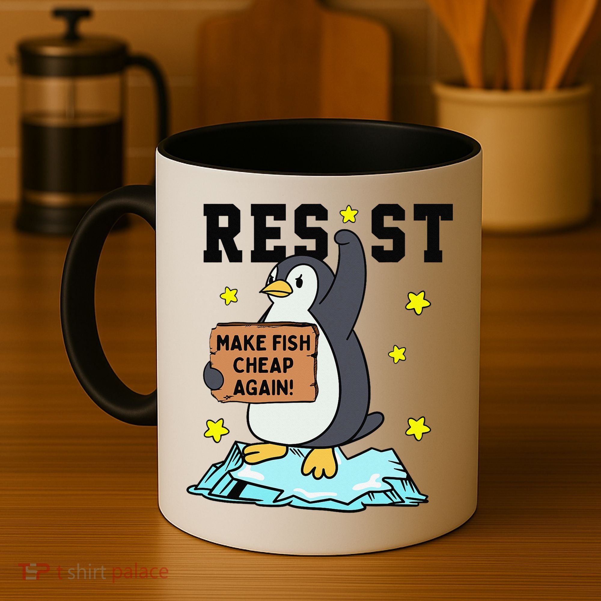 Resist Penguin Activism Graphic Make Fish Cheap Again Coffee Mug