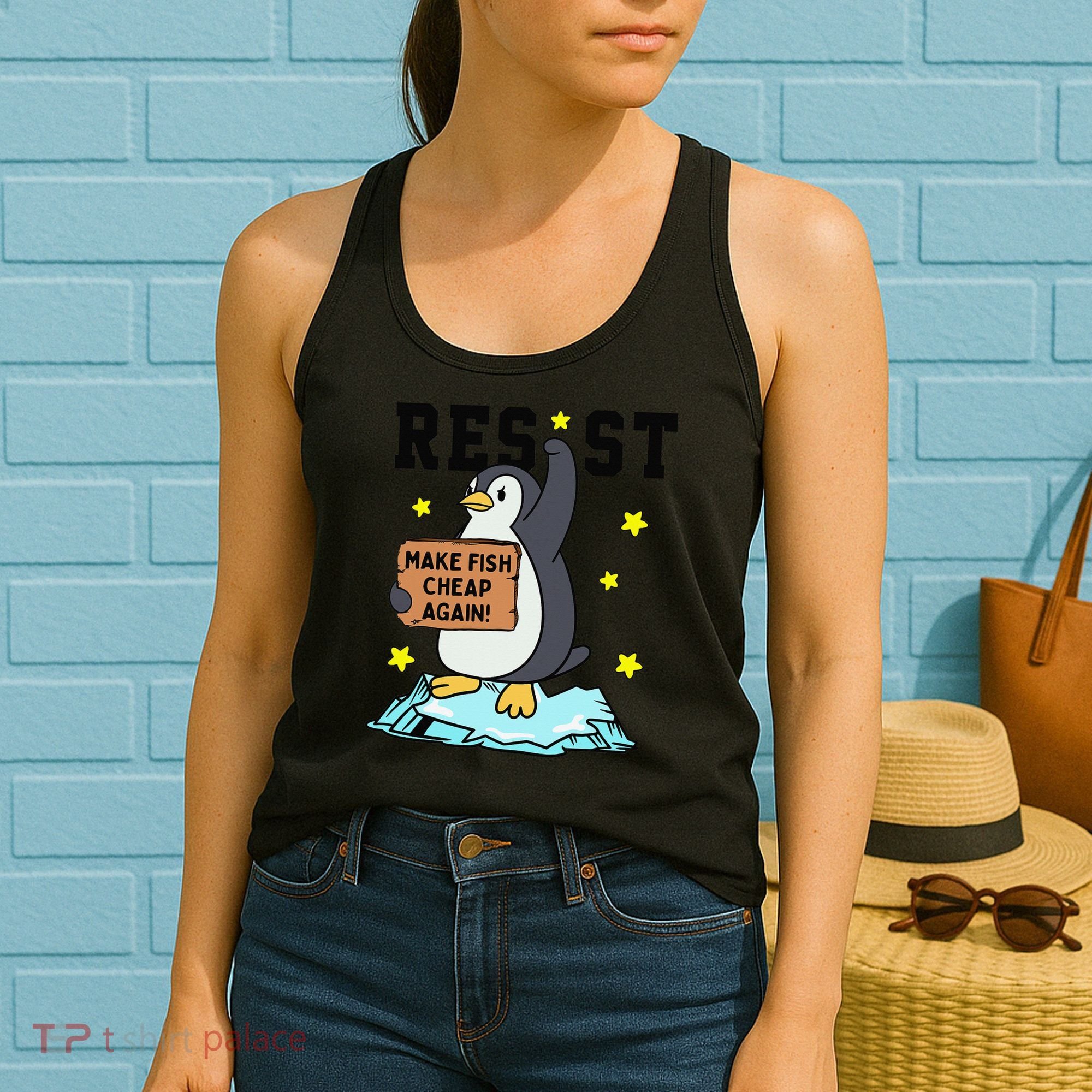 Resist Penguin Activism Graphic Make Fish Cheap Again Women's Tank Top
