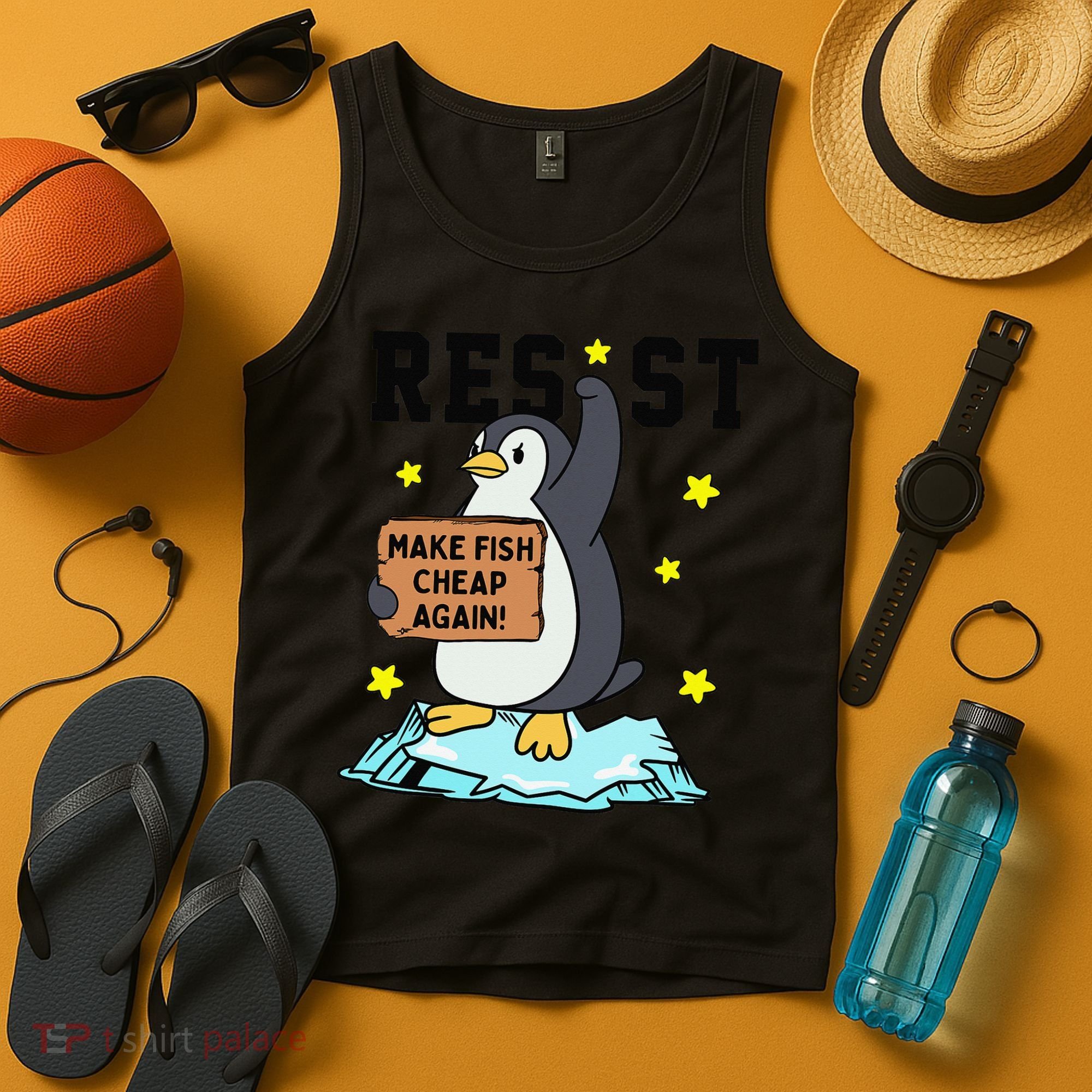 Resist Penguin Activism Graphic Make Fish Cheap Again Tank Top