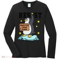 Resist Penguin Activism Graphic Make Fish Cheap Again Women's Long Sleeve Shirt thumb 0