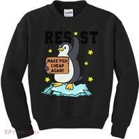 Resist Penguin Activism Graphic Make Fish Cheap Again Kids Sweatshirt thumb 0
