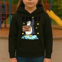 Resist Penguin Activism Graphic Make Fish Cheap Again Kids Hoodie thumb 3