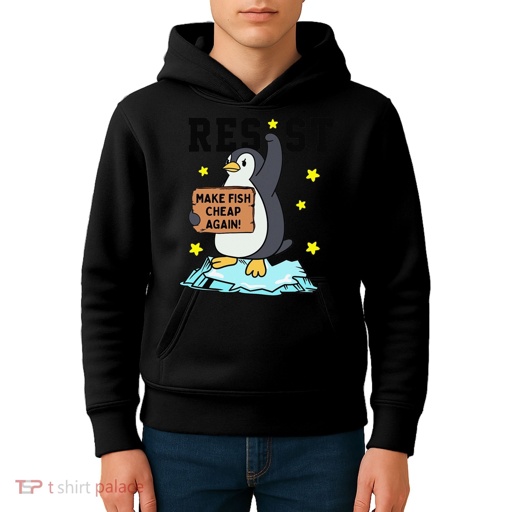 Resist Penguin Activism Graphic Make Fish Cheap Again Kids Hoodie