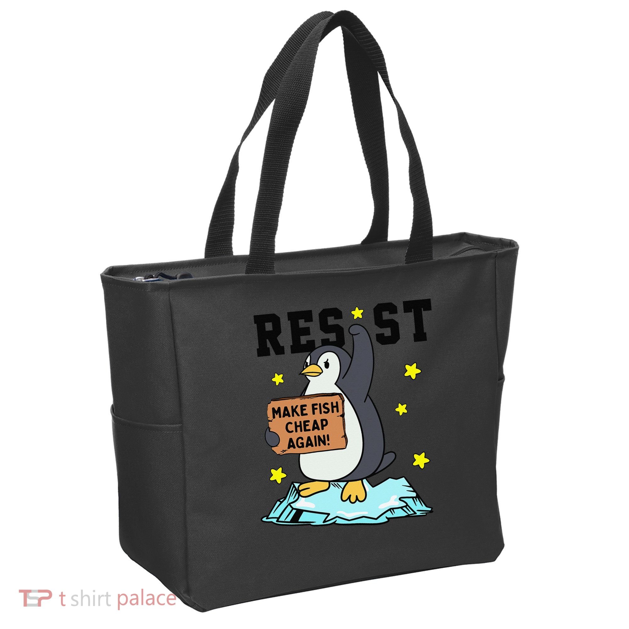 Resist Penguin Activism Graphic Make Fish Cheap Again Tote Bag