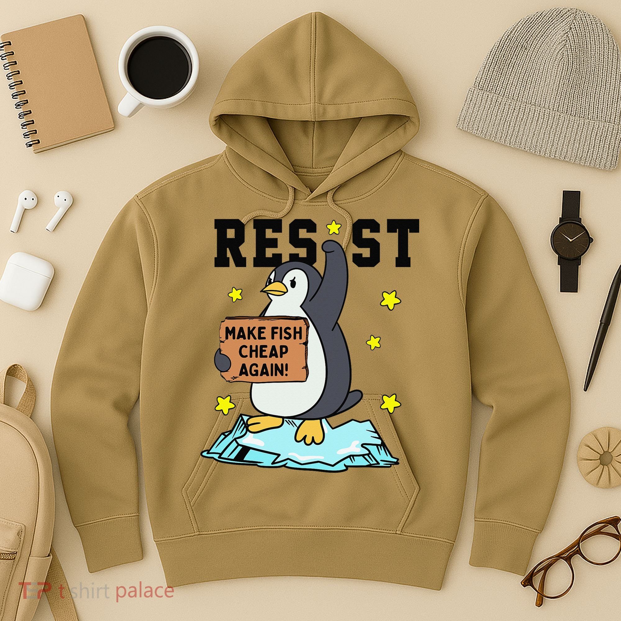 Resist Penguin Activism Graphic Make Fish Cheap Again Hoodie