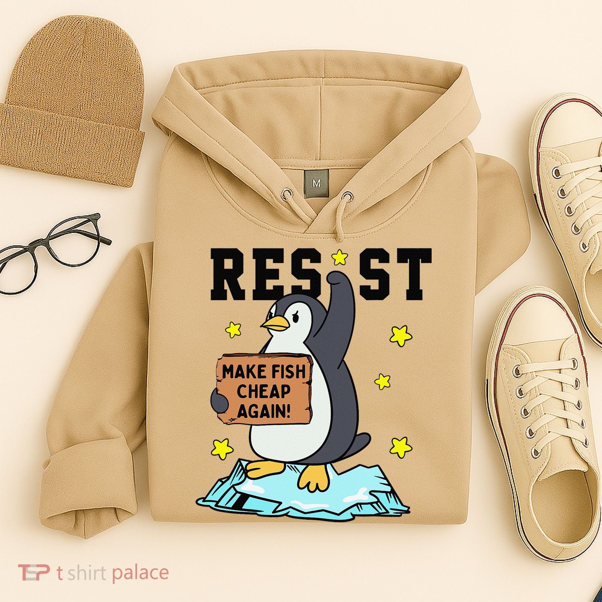 Resist Penguin Activism Graphic Make Fish Cheap Again Hoodie