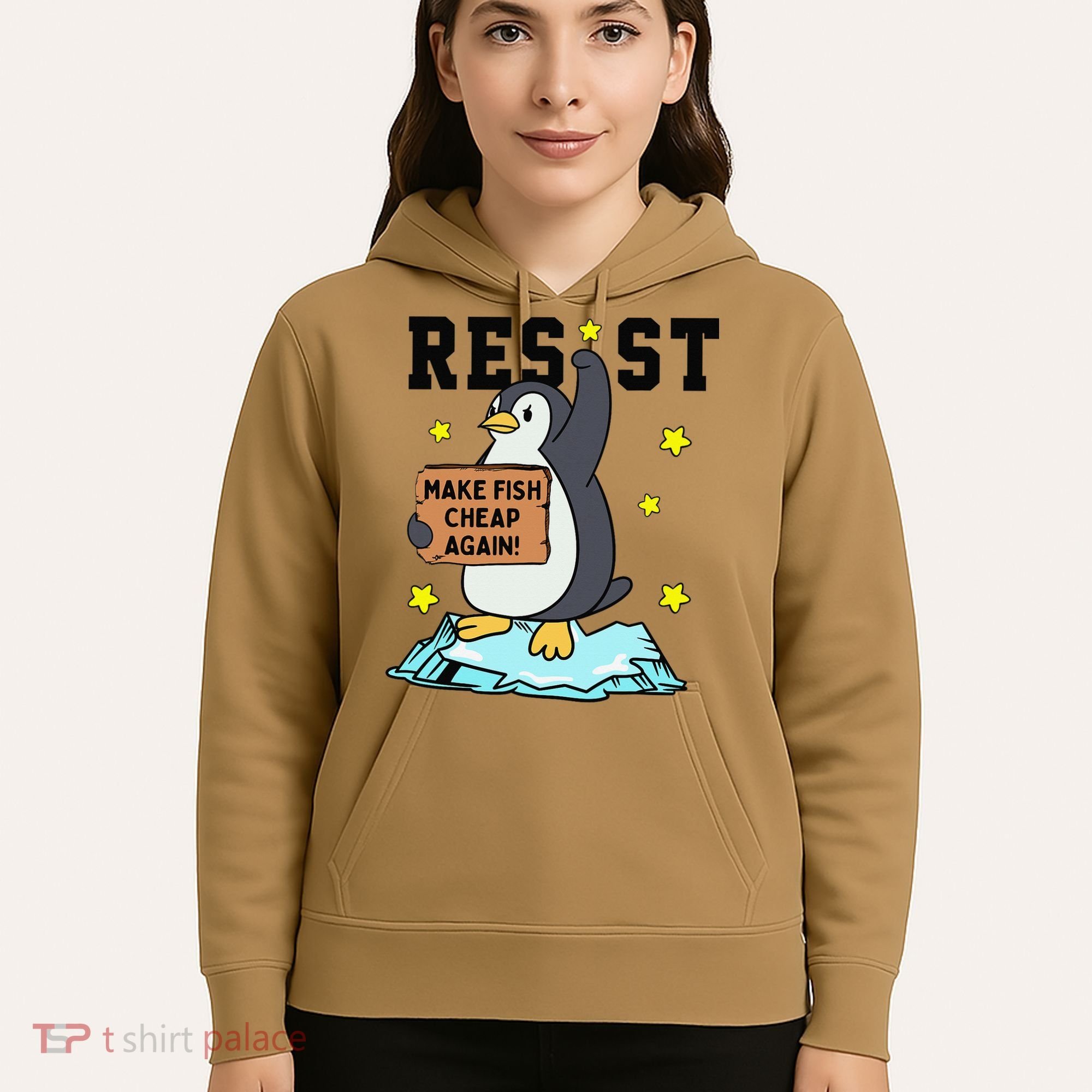 Resist Penguin Activism Graphic Make Fish Cheap Again Hoodie