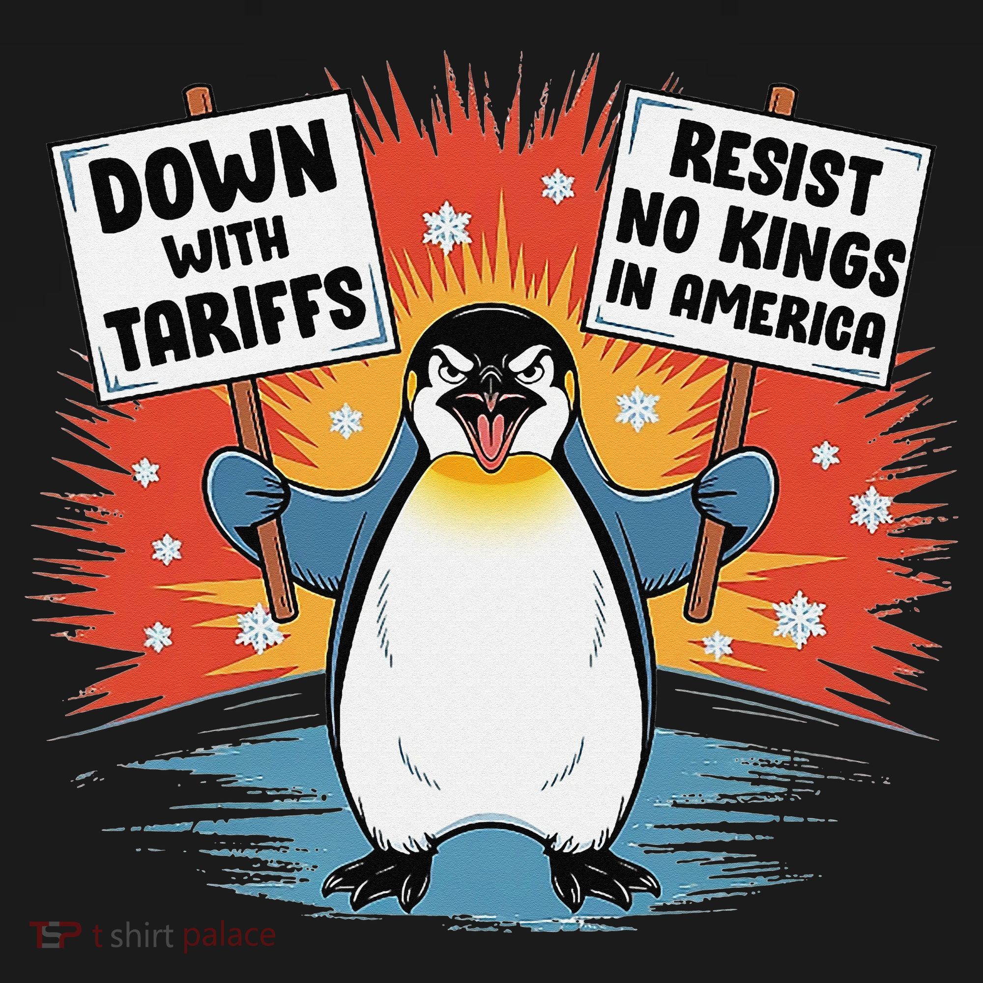 Resist Penguins Activism Funny Penguins Protest Tariffs USA-Made Doggie Bandana