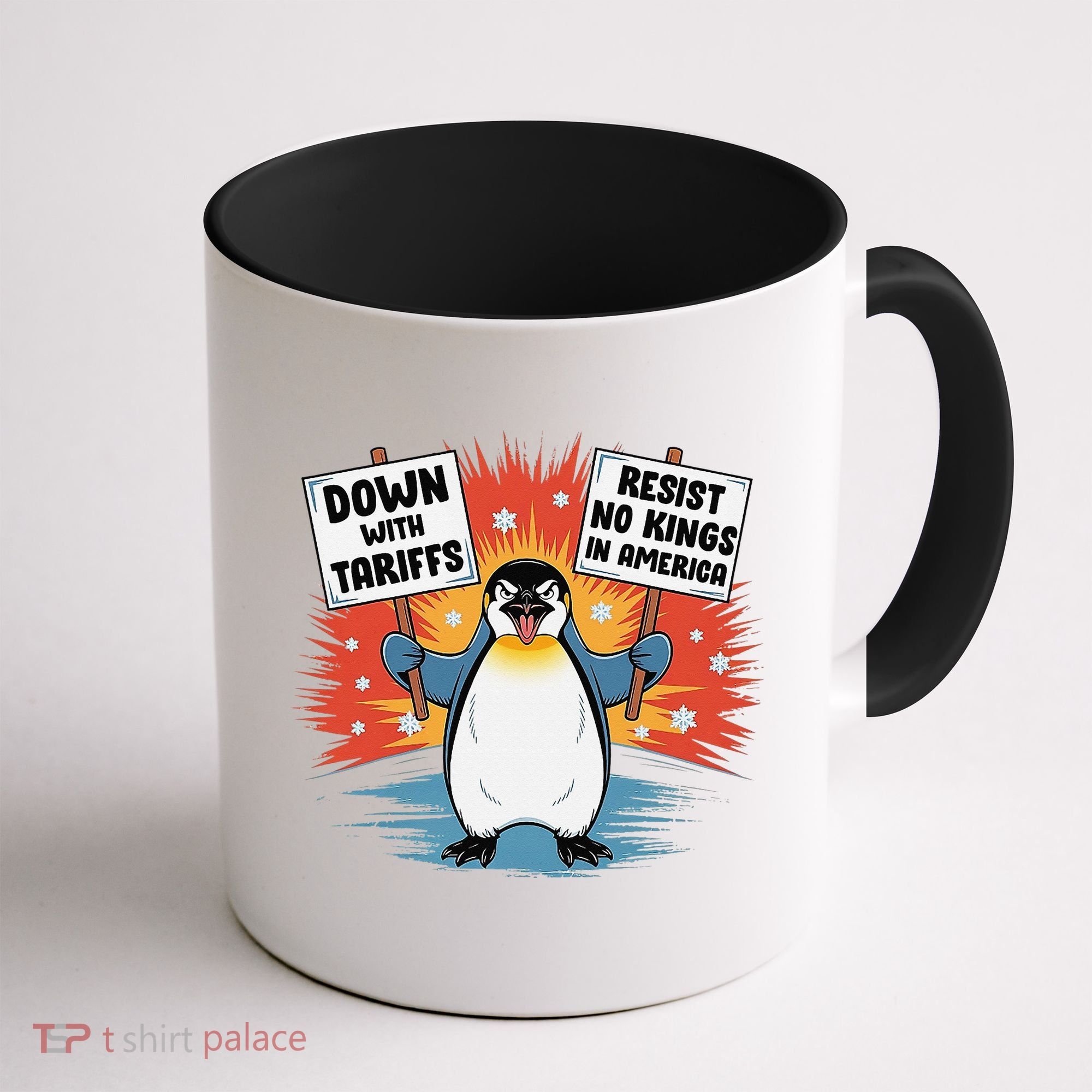 Resist Penguins Activism Funny Penguins Protest Tariffs Coffee Mug