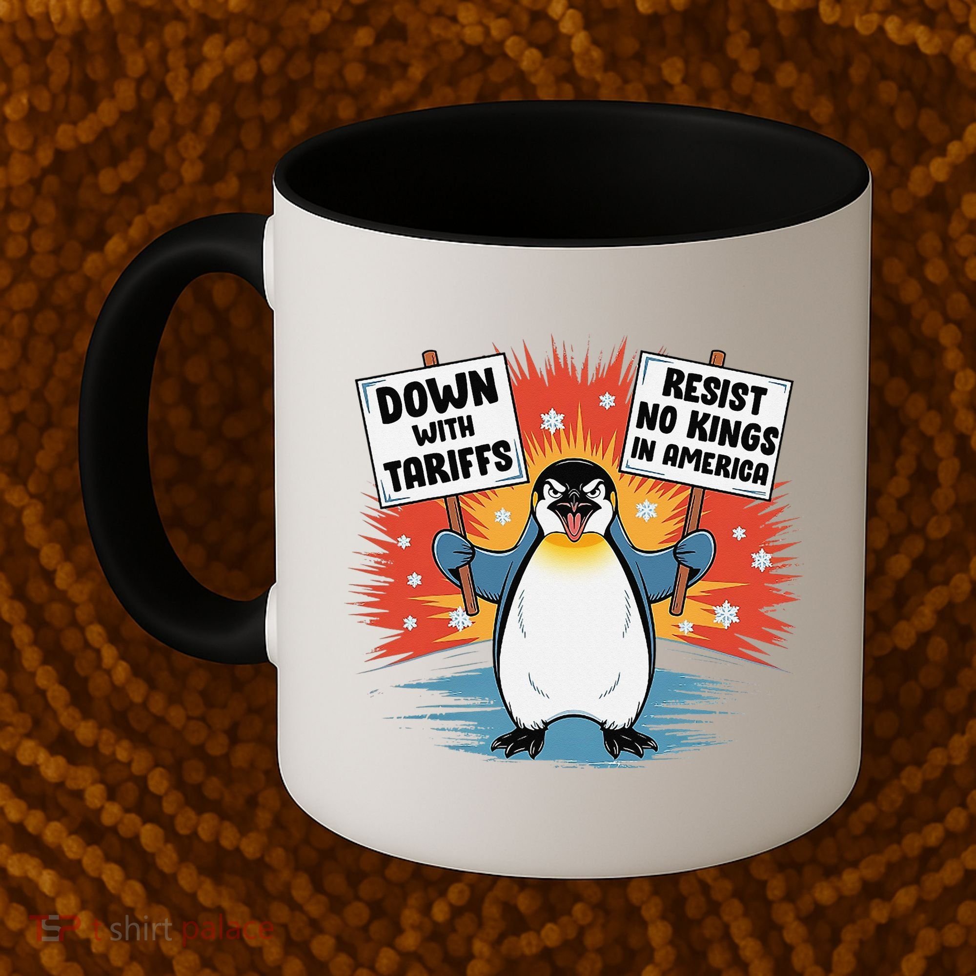 Resist Penguins Activism Funny Penguins Protest Tariffs Coffee Mug