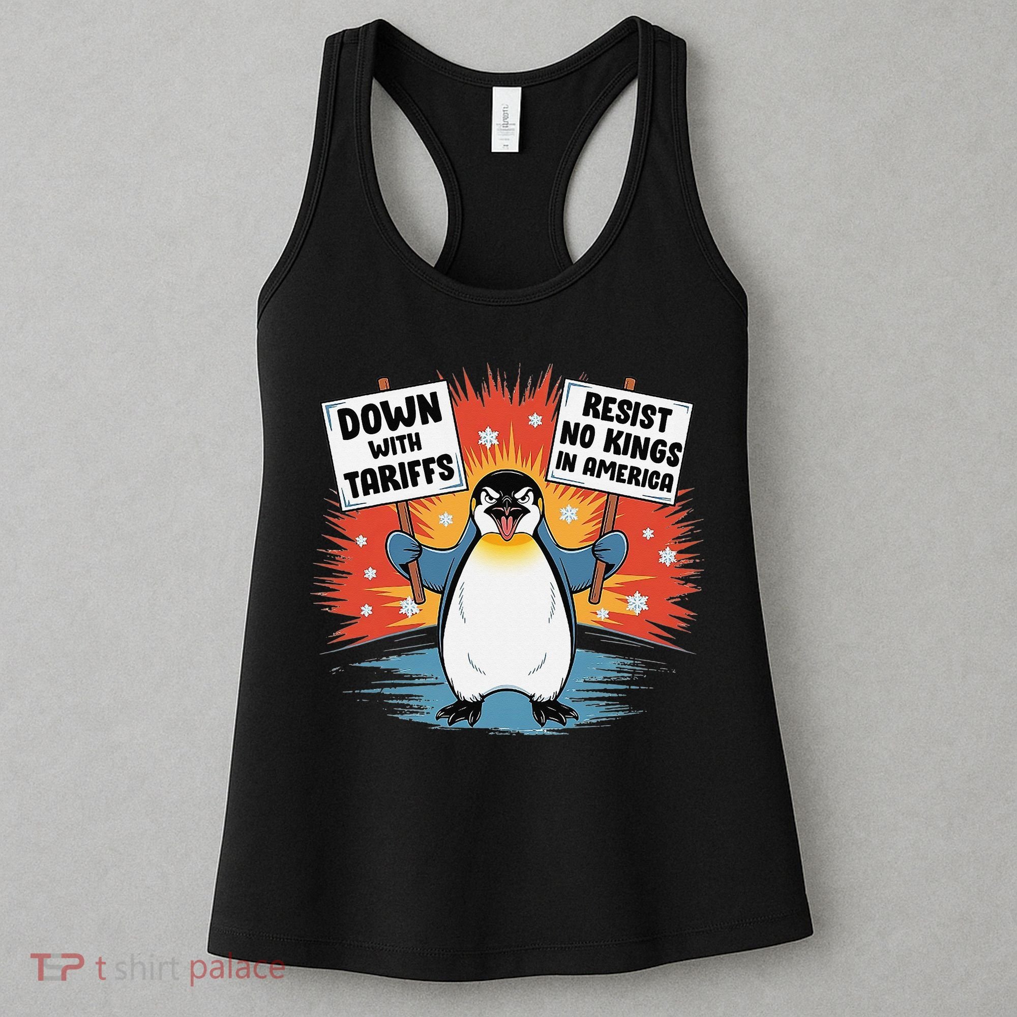 Resist Penguins Activism Funny Penguins Protest Tariffs Women's Tank Top