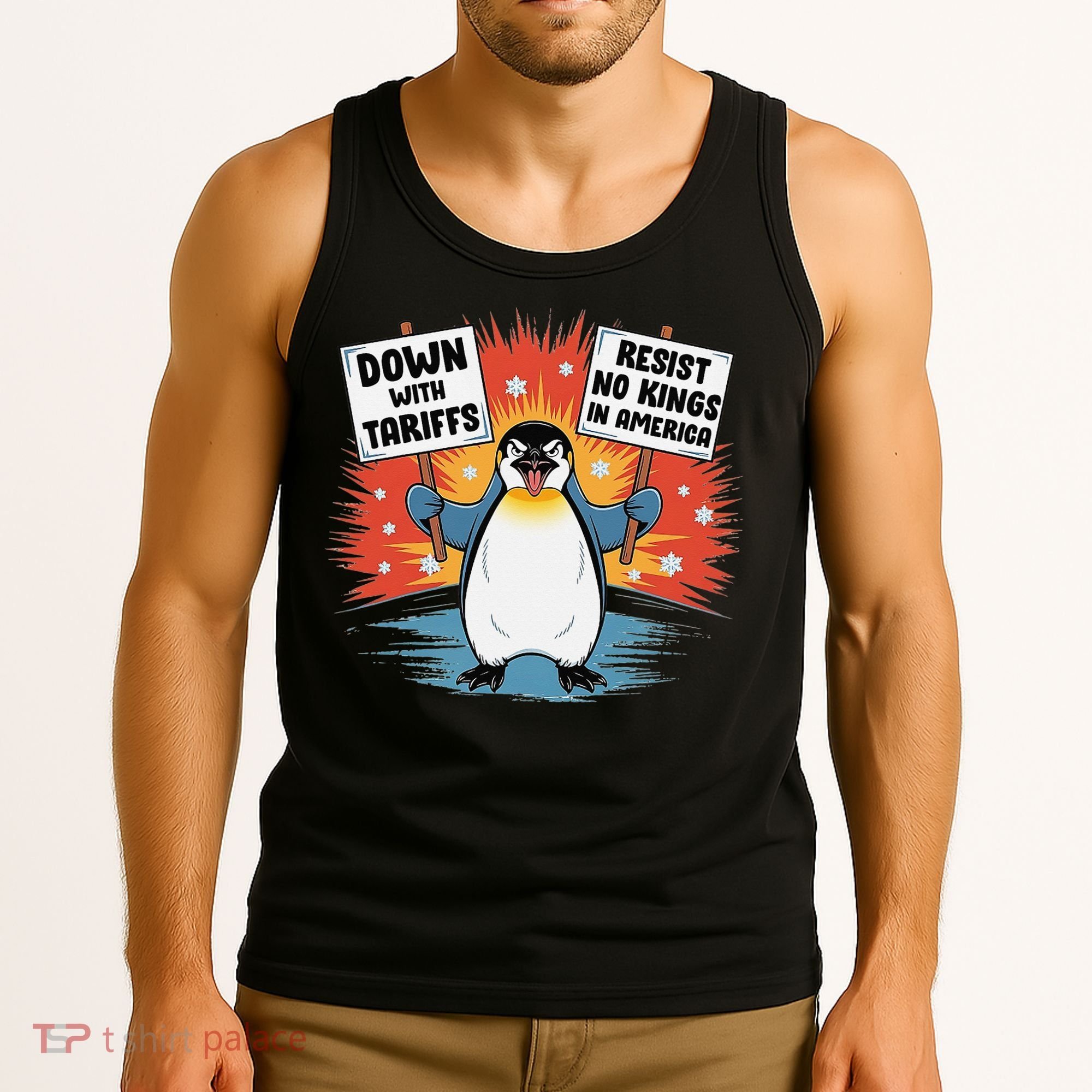 Resist Penguins Activism Funny Penguins Protest Tariffs Tank Top