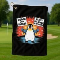 Resist Penguins Activism Funny Penguins Protest Tariffs Golf Towel thumb 1