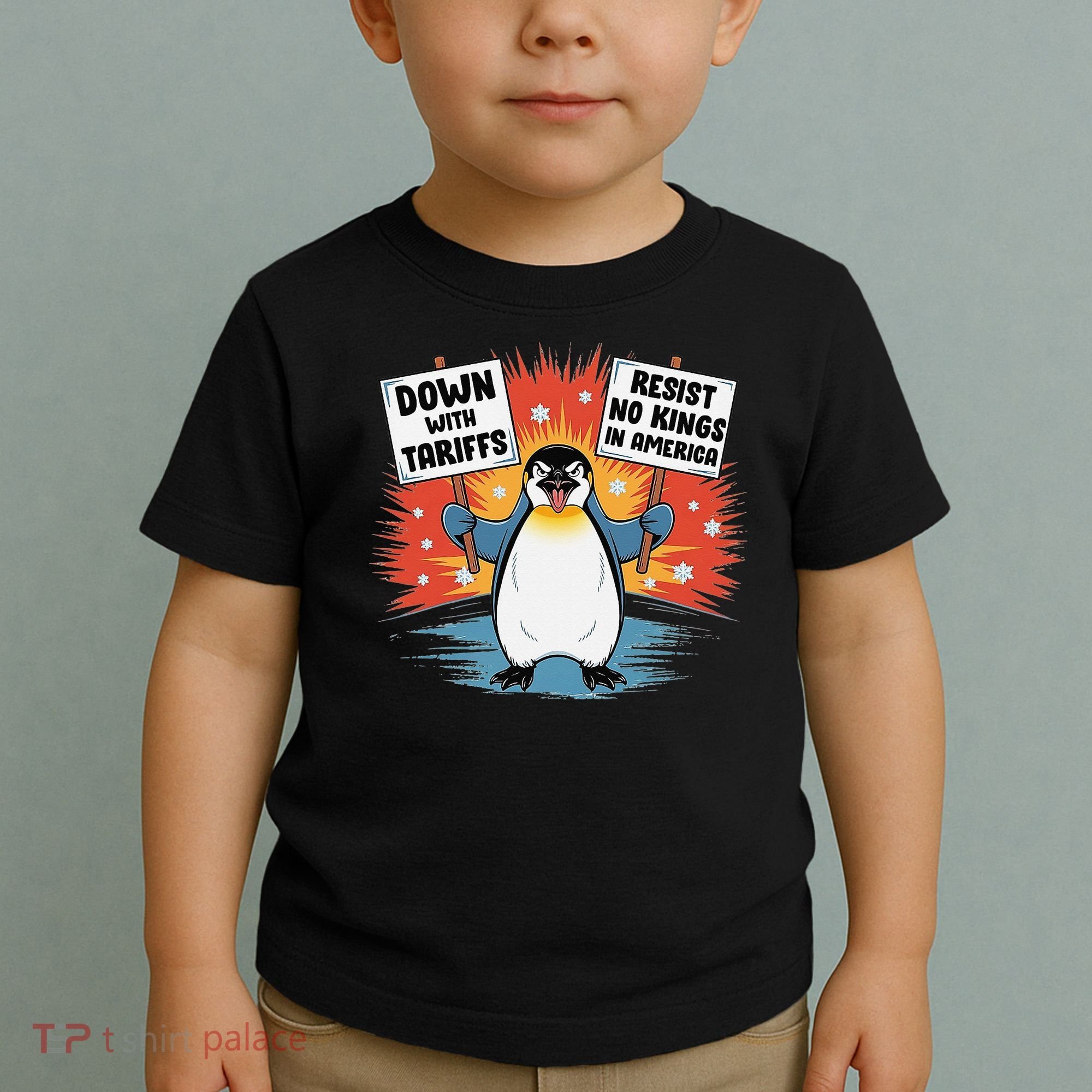 Resist Penguins Activism Funny Penguins Protest Tariffs Toddler T-Shirt