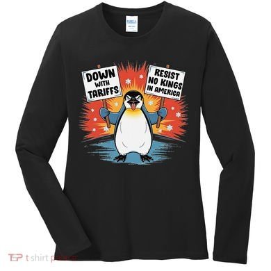 Resist Penguins Activism Funny Penguins Protest Tariffs Women's Long Sleeve Shirt