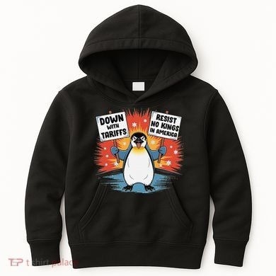 Resist Penguins Activism Funny Penguins Protest Tariffs Kids Hoodie