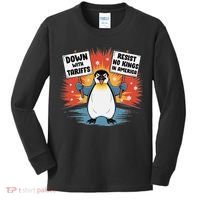 Resist Penguins Activism Funny Penguins Protest Tariffs Kids Long Sleeve Shirt thumb 0